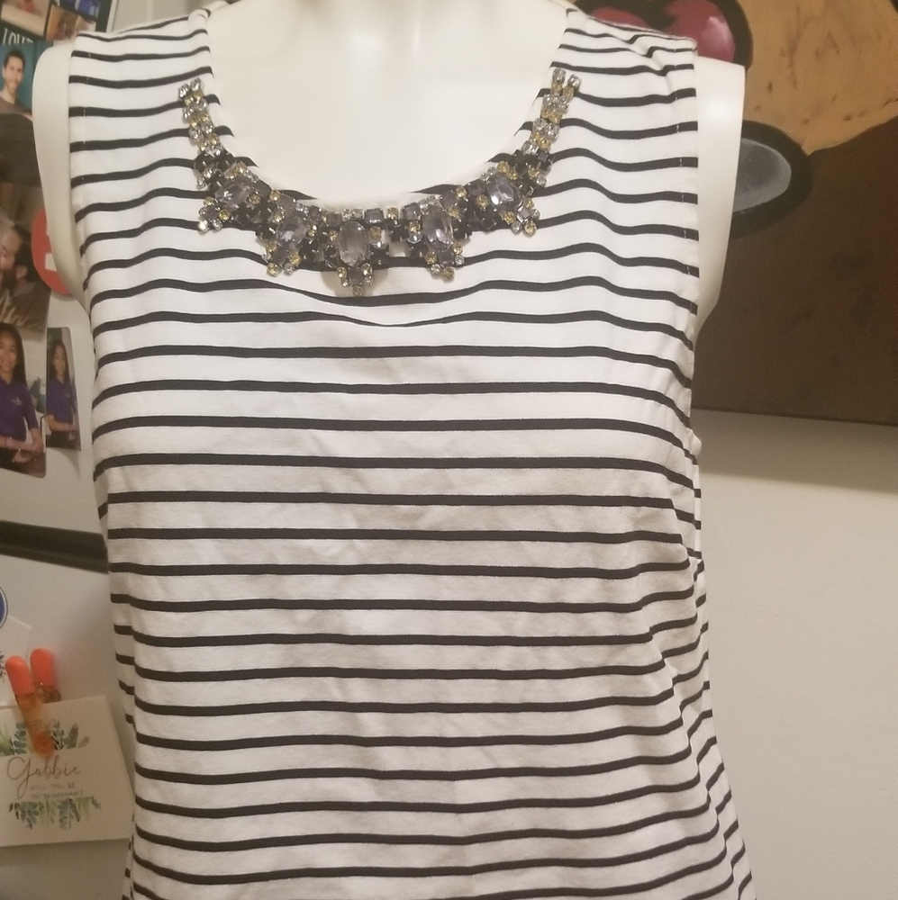 (2x$10) J Crew blue and white striped jeweled tank